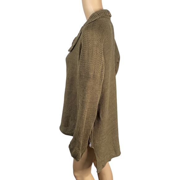 Skifo Olive Green Cotton Linen Collared Cottage Fairy Artsy Lagenlook Cardigan - Picture 6 of 9